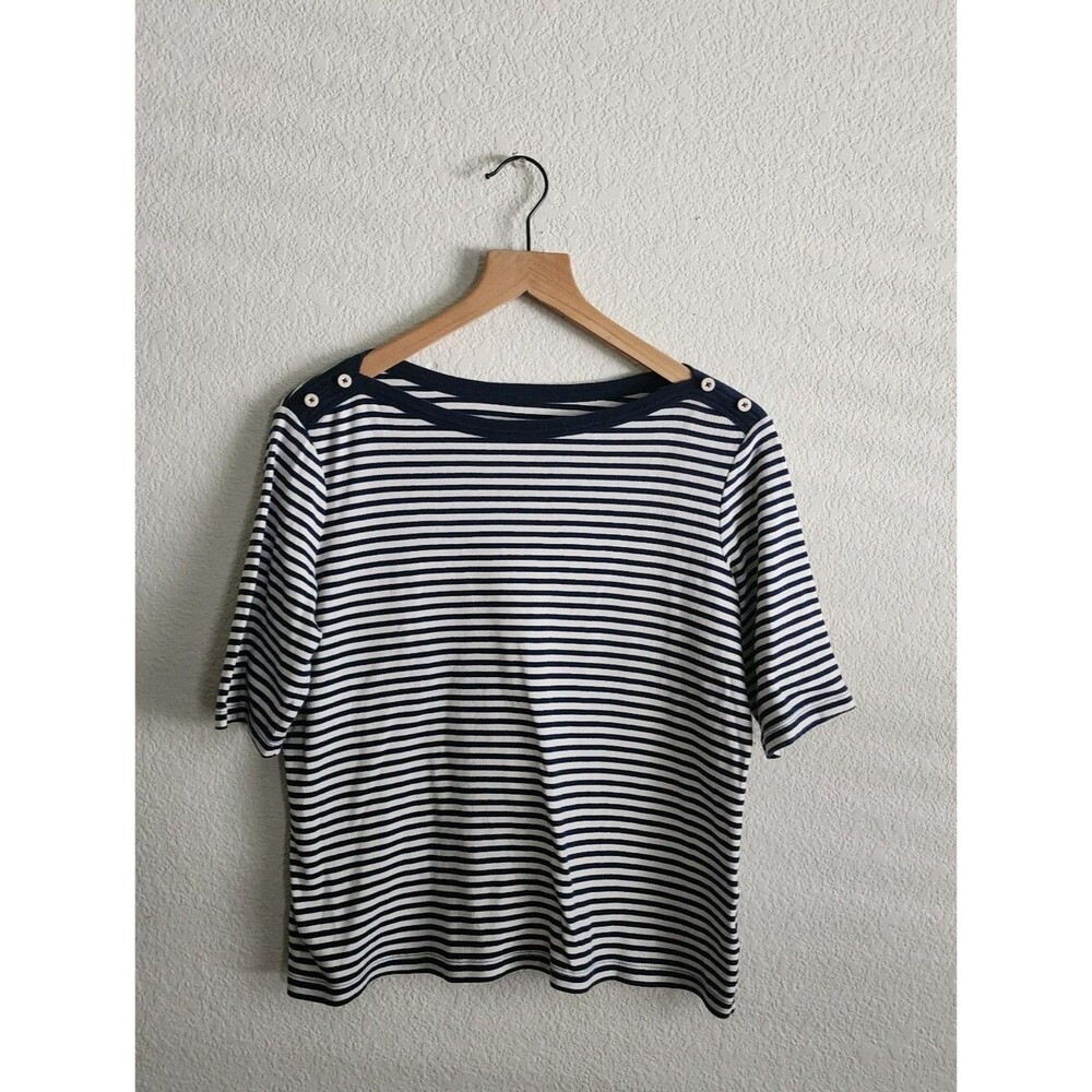 Land's End Large Petite Striped Boat Neck Nautical Casual Beach Top